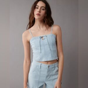 ❣️EUC American Eagle AE Cropped Railroad Denim Top, Size M